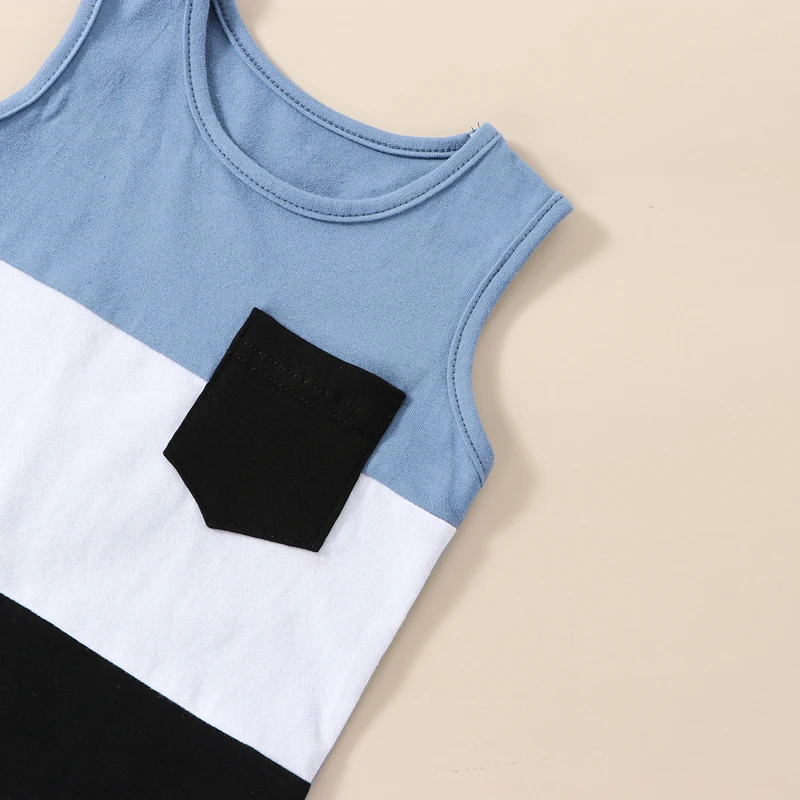 2023-02-17 Lioraitiin 0-3Years Toddler Boys 2Pcs Summer Outfit Sets Sleeveless Contrast Tank Tops Solid Drawstring Shorts image 4