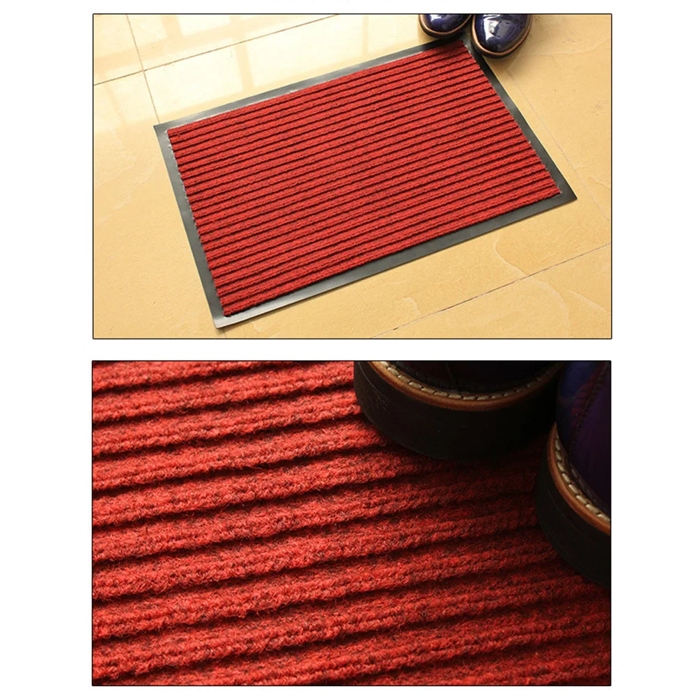 

PVC Double Stripe Entrance Doormat Dark Red 40x60cm Anti Slip Durable Elastic Low Profile Shoe Scraper Indoor Outdoor Mat