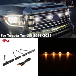 4Pcs/set Car Front Hood Grille LED Lights White/Amber Light with Harness Fit for Toyota Tundra 2018-2021