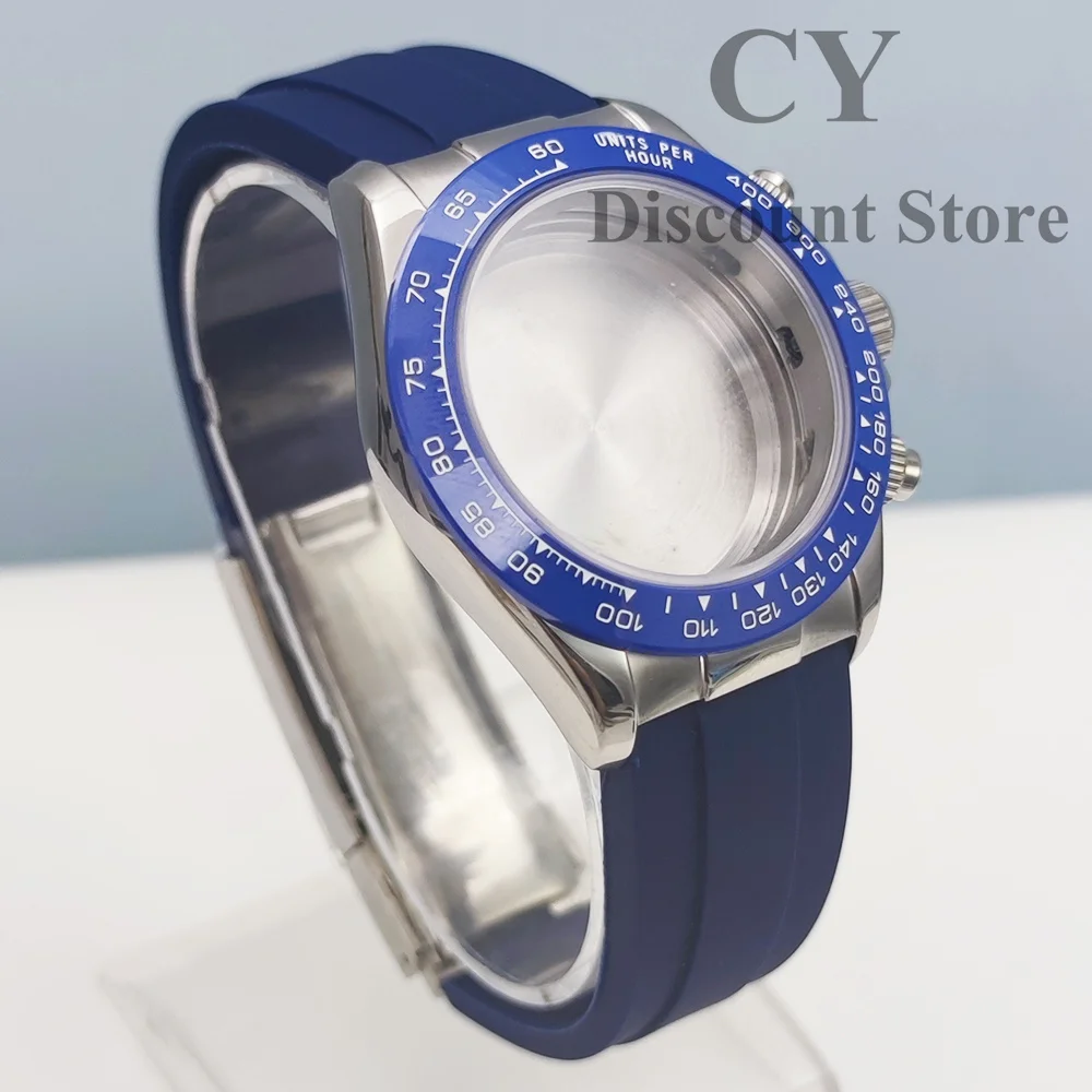 VK63 Watch Case 40mm Stainless steel Silvery Sapphire Quartz Watch Case Brown Blue Green White Bezel Fit VK63 VK64 Movement