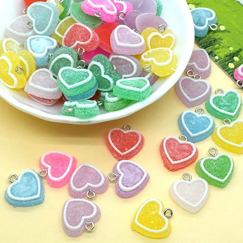 10 stücke Zufällig Simulierte Gummy Candy Herz Charms Süße Lebensmittel Anhänger Für Schmuck Machen Diy Ohrring Armband Schlüssel Ketten Zubehör