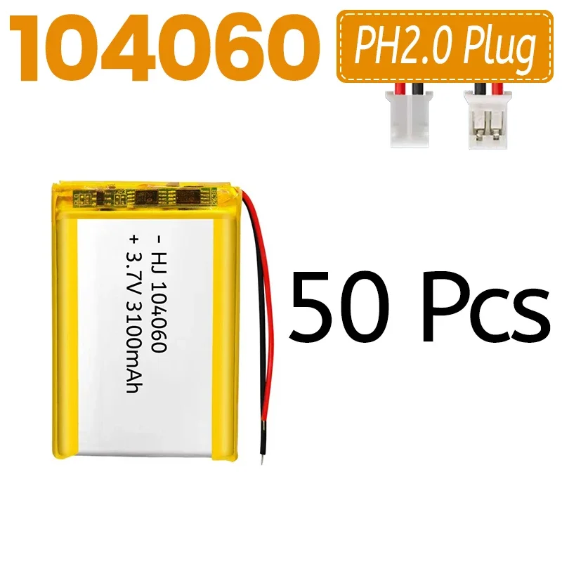 104060 3100mAh Lithium Rechargeable Battery 3.7V Li-ion Polymer Battery for Bluetooth Headset Speaker Monitor Self-Timer PH2.0