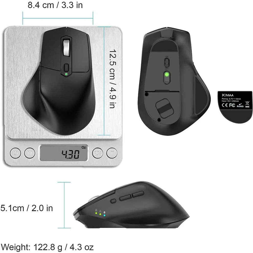 Imagem -06 - Multi-dispositivo sem Fio Bluetooth Mouse Ergonômico Silencioso Clicando Mouse Recarregável para Computador Desktop pc Portátil Mac Ipad