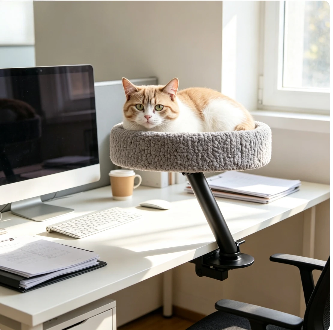 Hanging Suspended Cat Bed for Desk, Office Desktop Cat Perch Cat Hammock, Space‑Saving Cat Furniture view 4