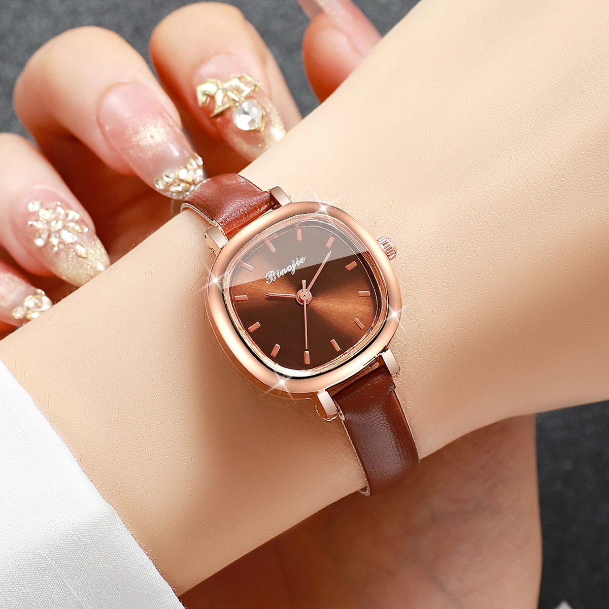 Fashion Small Square Dial Women Quartz Watch Simple Leather Strap Ladies Wristwatches Girls Clock Reloj Mujer (Without Box)