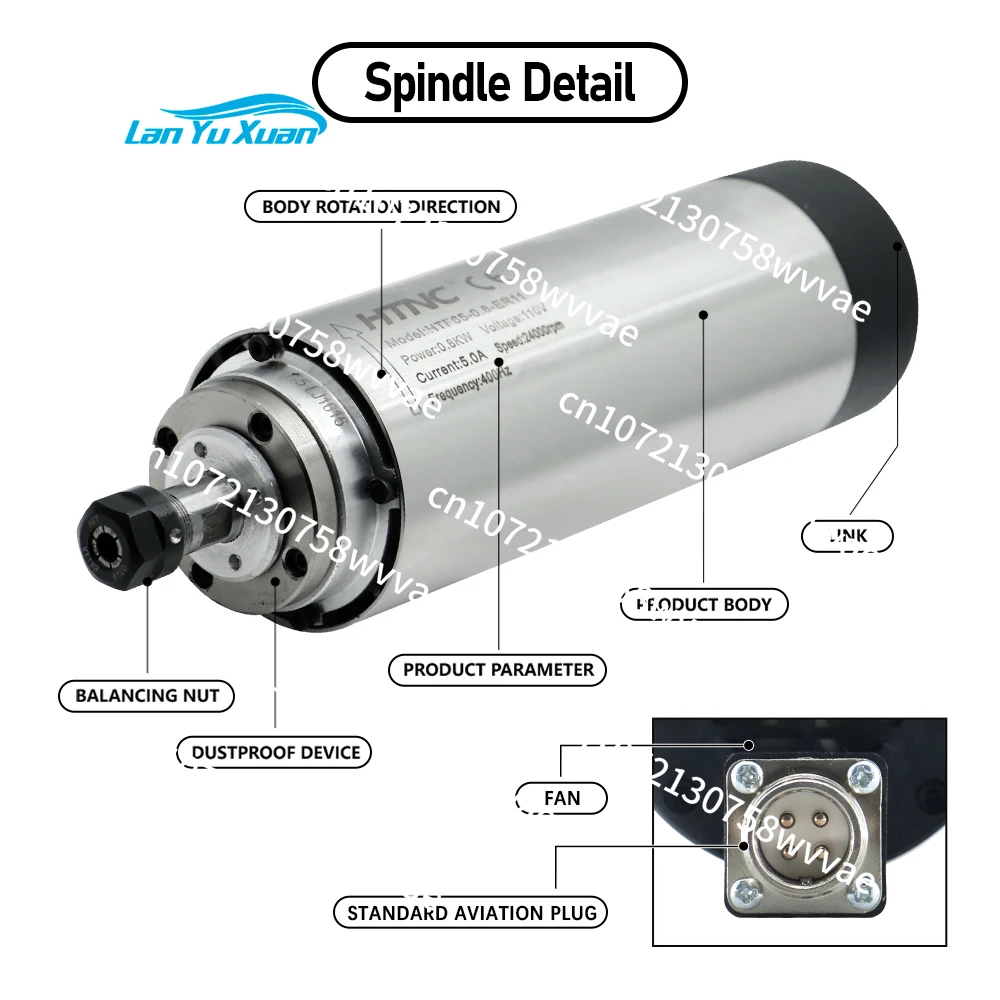 Hot Sell 2.2KW 1.5kw 0.8kw CNC Spindle Motor 110v / 220v  2200W 1500w 800w 400hz Air Cooling Round Spindle 24000RPM For CNC view 2
