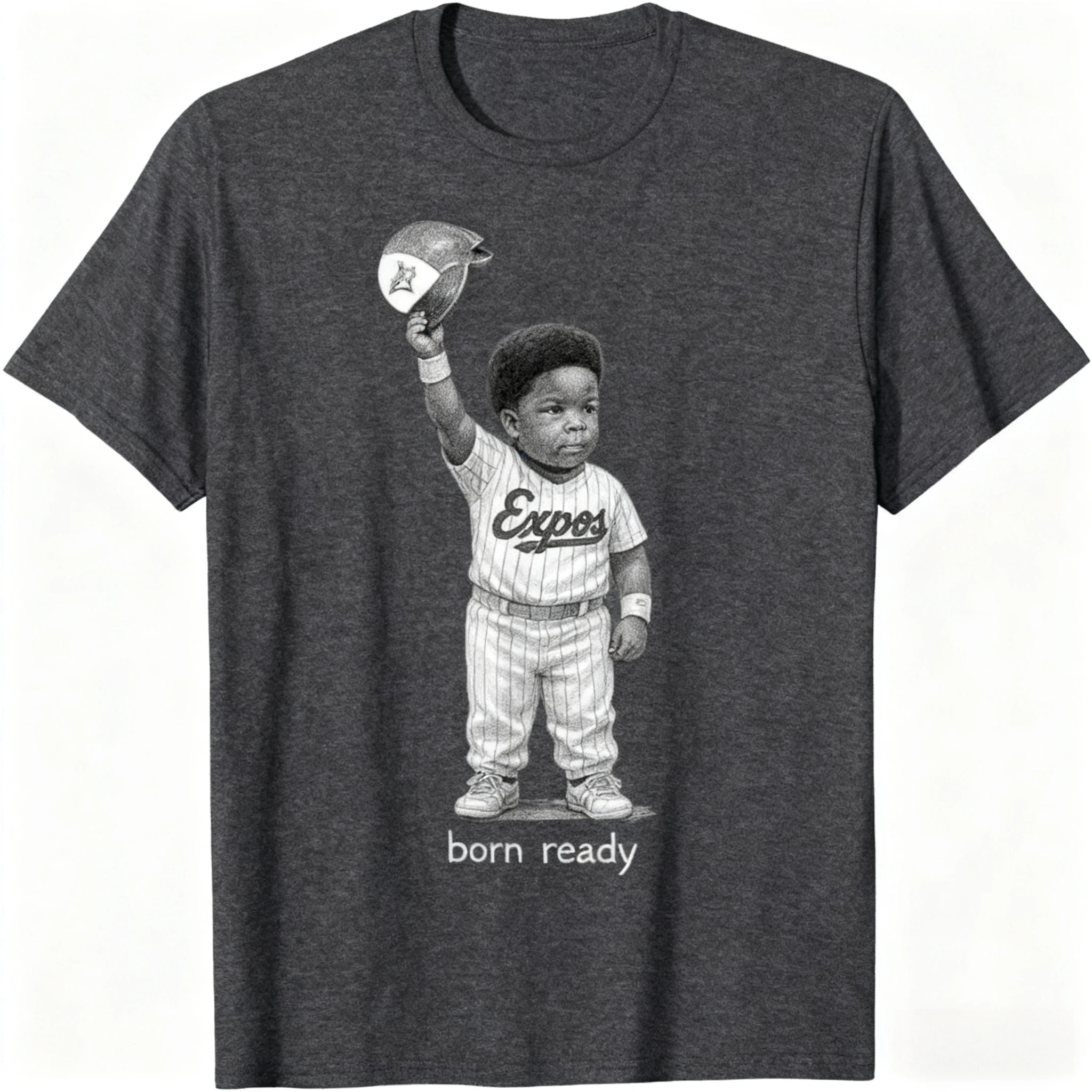 تي شيرت "Born Ready" Expos Vintage Kid Graphic تي شيرت أبيض كلاسيكي لمحبي الحنين Expos 100% قطن قصير الأكمام للجنسين تي شيرت فضفاض