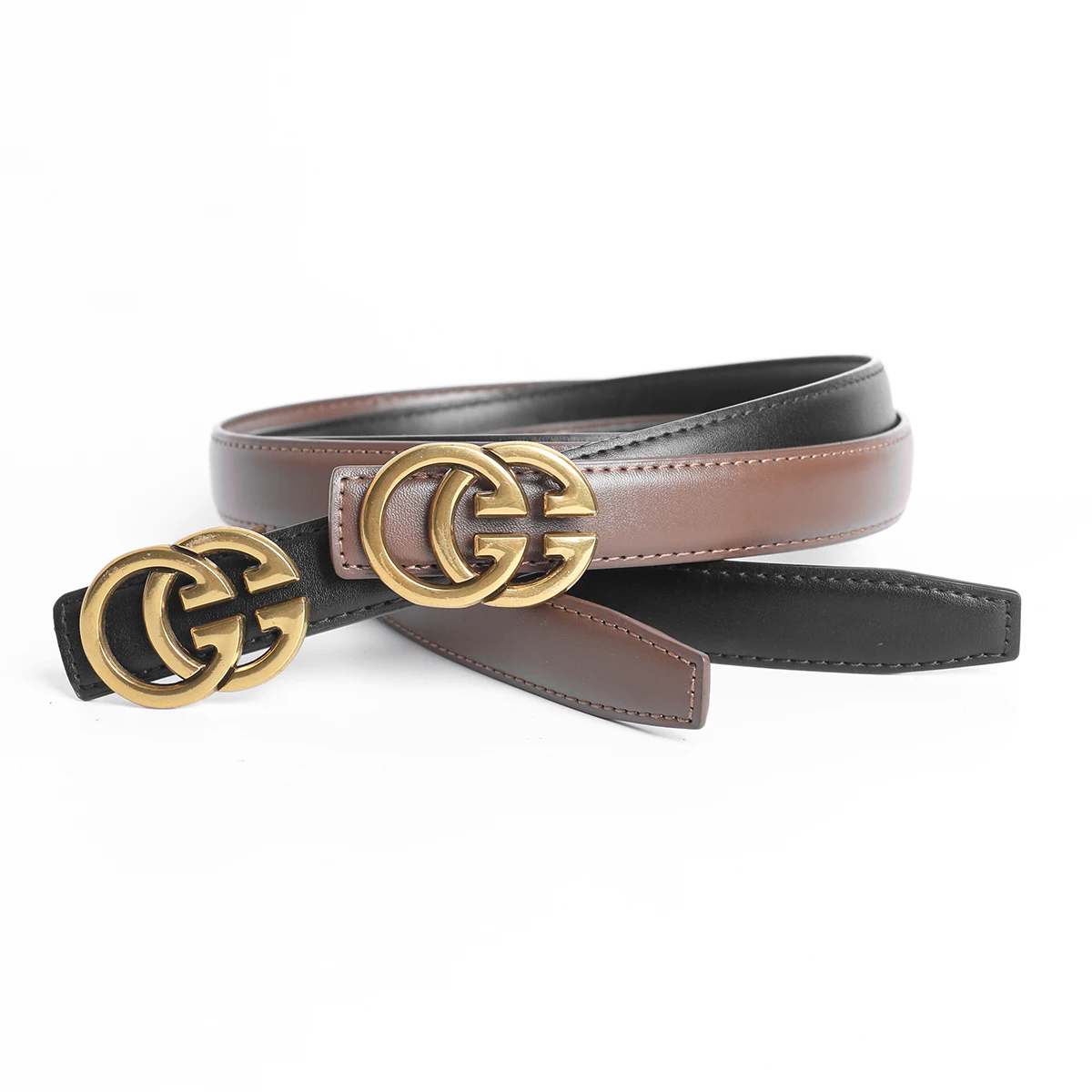 

Узкий женский ремень из воловьей кожи, роскошный дизайнерский брендовый ремень с пряжкой в виде буквы G, женский ремень из натуральной кожи для джинсов, пояс 23 мм