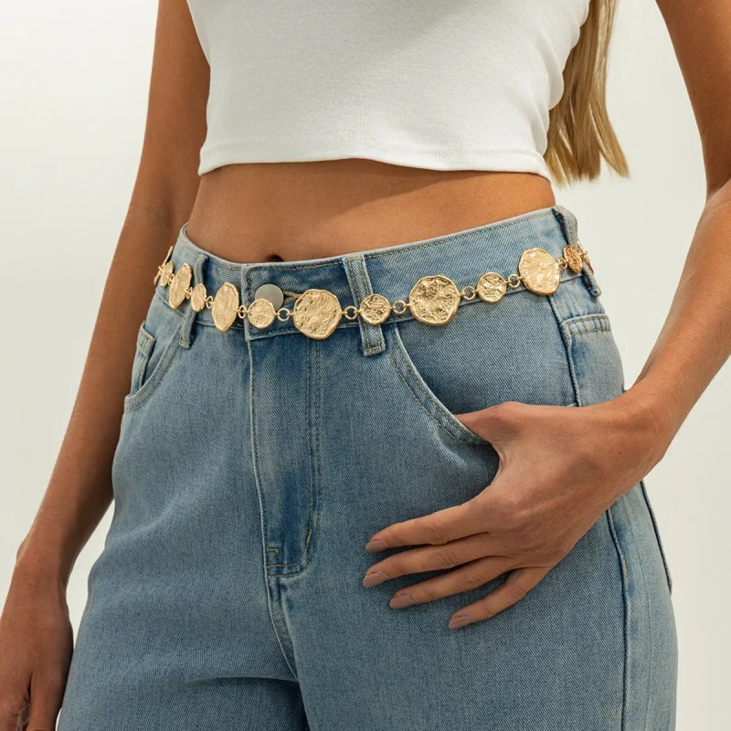 حزام سلسلة الخصر المعدني للنساء، أحزمة ربط الجسم القابلة للتعديل، سلسلة أزياء للسيدات لفستان الجينز