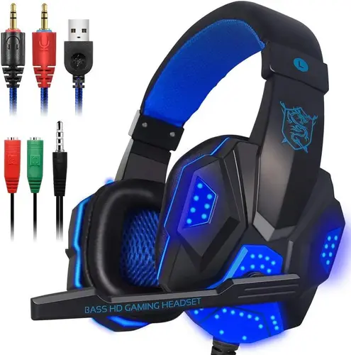 Auriculares para juegos con micrófono y luz LED para PC, portátil, ordenador, teléfono móvil, PS4, Xbox, estéreo con cable de 3,5mm, auriculares para juegos de PC, regalos