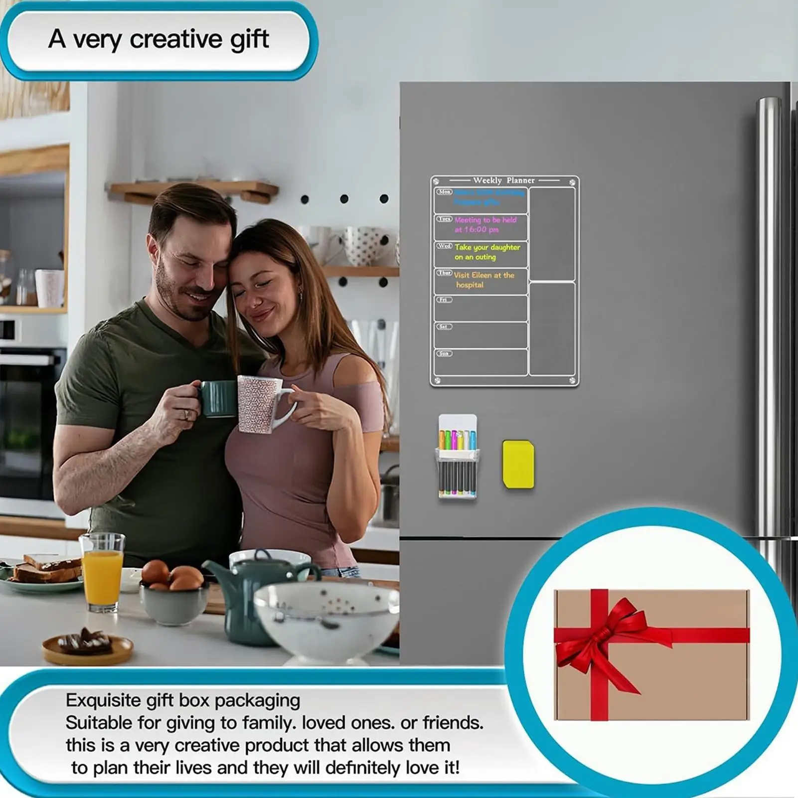 冷蔵庫用磁気ウィークリープランナー ウィークリードライイレースボード ペンホルダー付き 6蛍光ペン 再利用可能なアクリル食事カレンダーセット
