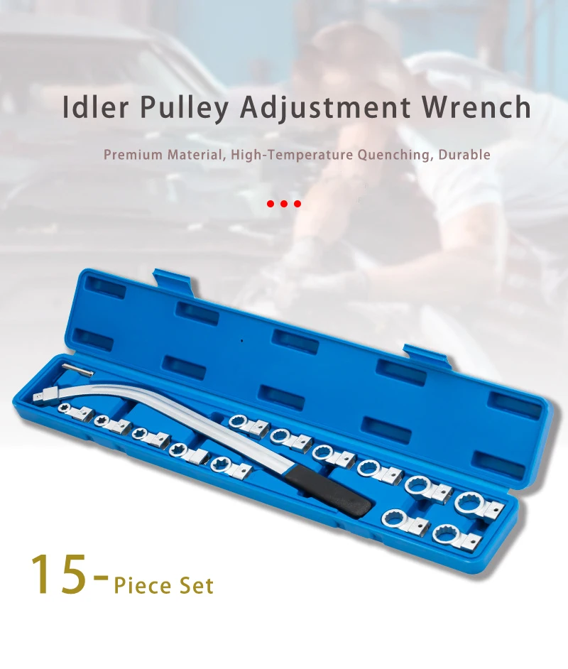 

Belt Tensioner Adjustment Wrench Idler Pulley Adjustment Tool with E10/12/14/16/18 Drive Adapters for Engine Belt Adjustment