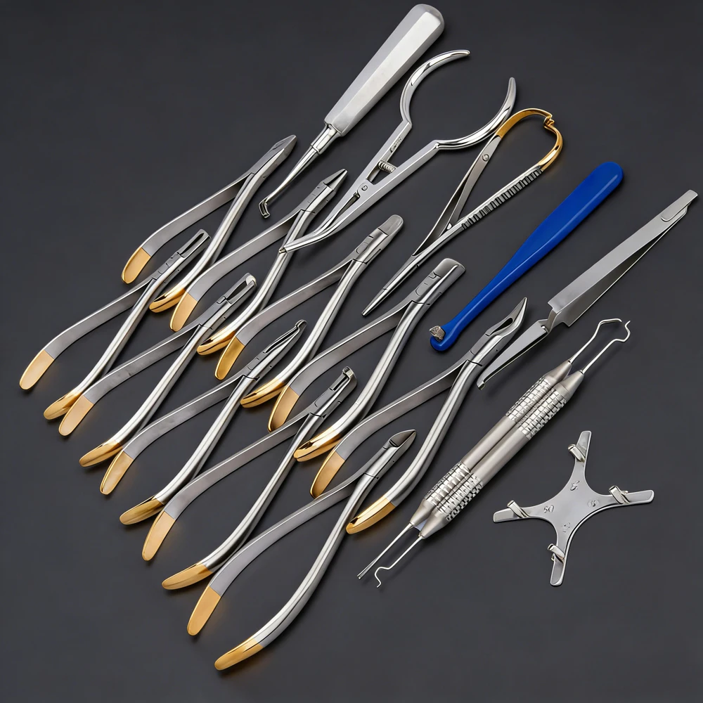 18-teiliges Set Zahnärztlicher Kieferorthopädischer Zangen mit TC-Zahnarztwerkzeugen, Distalendschneider, Zangen, Zahnärztlichen Instrumenten – Detail 3