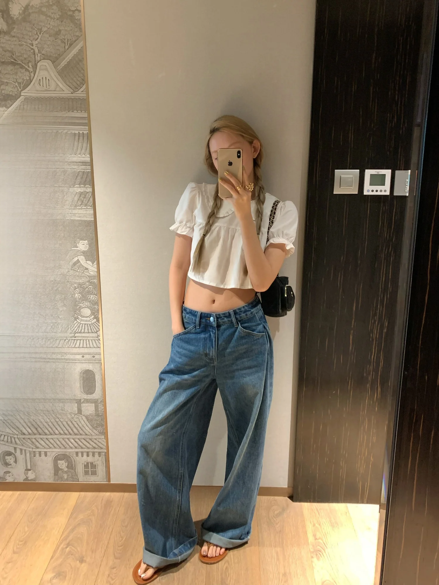 

Spring 2026 Short Doll Collar Breathable Comfortable Cotton Women's Shirt Casual Style White Top for Younger Women
