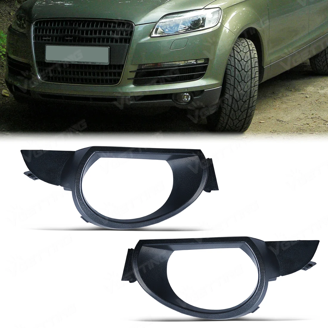 

For Audi Q7 Pre-Facelift 2007 2008 2009 Black Front Bumper Fog Light Grille Cover Fog Lamp Frame 4L0807489 4L0807490 Left/Right