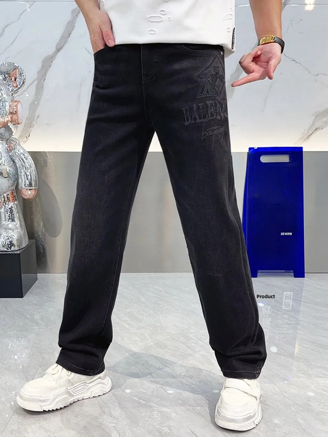 

Bla Straight Leg Men's Jeans Casual Waed Embroidery Trendy Long Pants Autumn Winter Faion Comfortable Breathable Soft