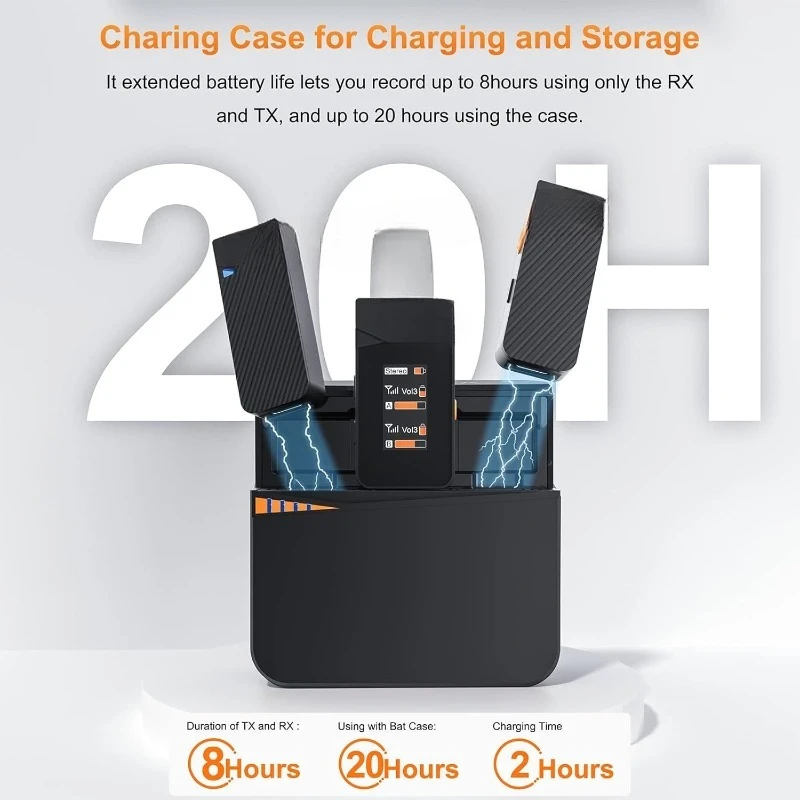 ميكروفون Vimo C3 اللاسلكي Lavalier - إلغاء الضوضاء، كتم الصوت، ضبط الكسب، ميكروفون لاسلكي لهاتف iPhone، كاميرا DSLR