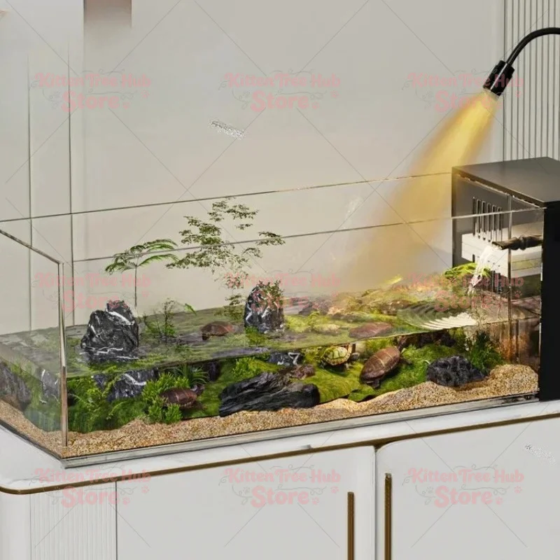 ‌Turtle Aquarium Tank - Fish & Turtle Hybrid Habitat with Stream Landscape Luxury Villa Ecosystem for Home/Office