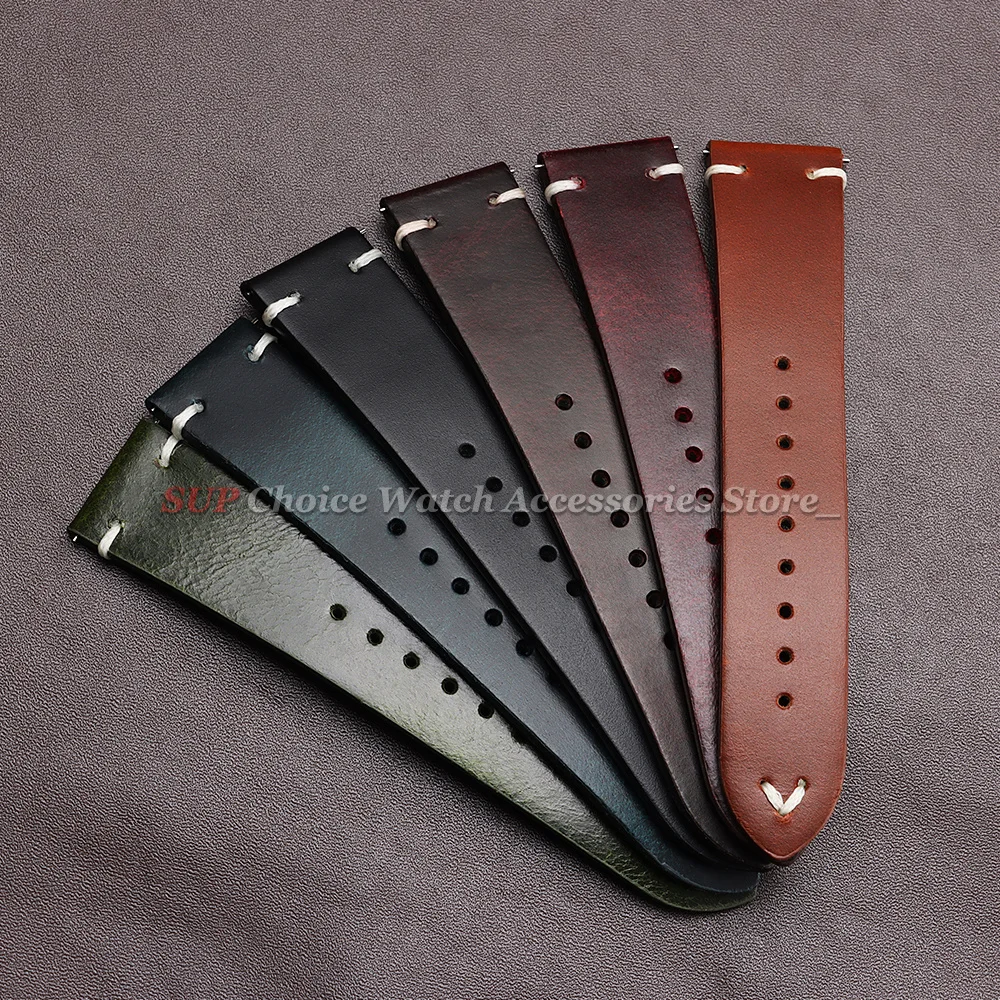 Vintage Ölwachs-Leder Uhrenarmband mit Schmetterlingsverschluss Genähtes Rindslederband 18mm 20mm 22mm Armband für Seiko für Omega Uhrenarmband – Detail 6