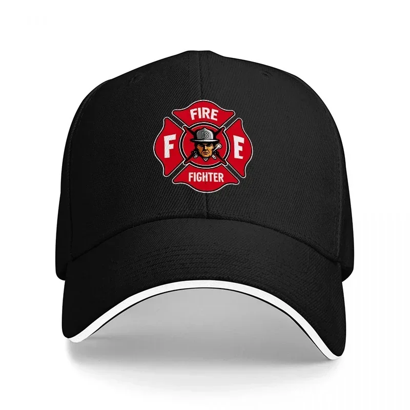New FIRE FIGHTER EMERGENCY RESCUE BASEBALL CAP WITH RED MALTESE CROSS LOGO BLACK CLASSIC FIT HAT FOR ADULTS