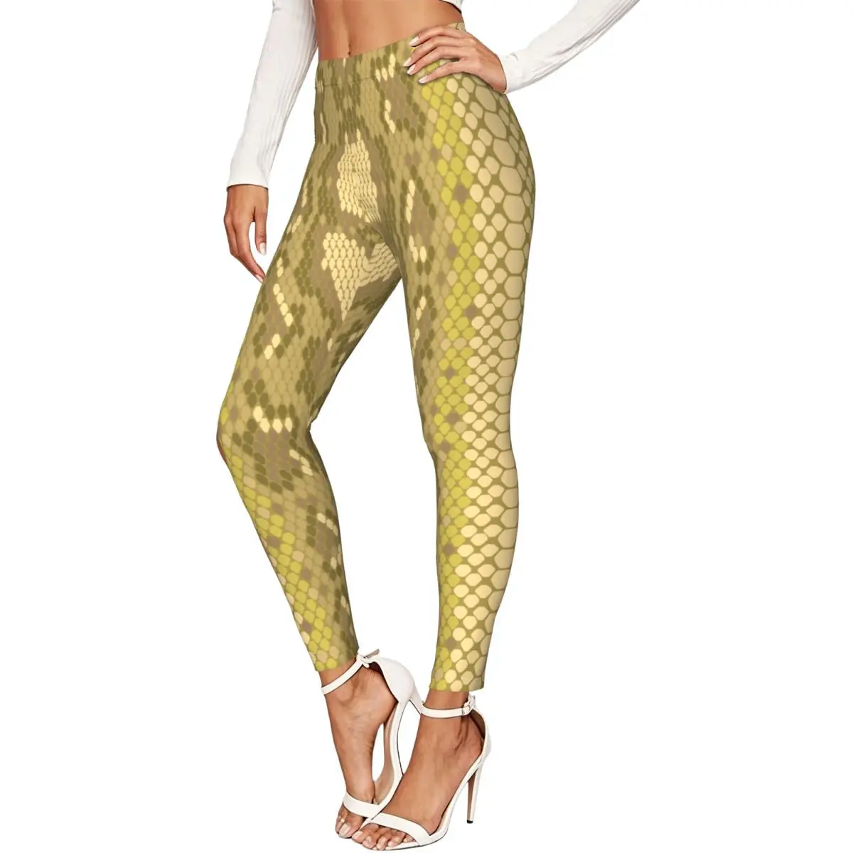 Fashion Snake Skin Pattern Women Leggings High Waisted Stretch Tights Workout Running Pants