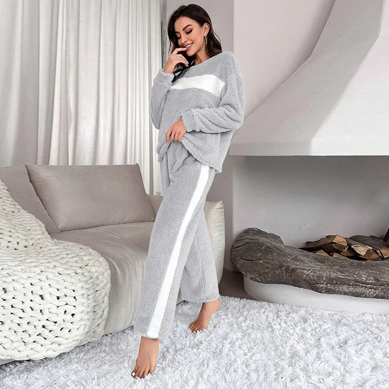 5XL Plus Size Thickened Winter Warm Pjs Set Women Flannel Sleepwear Coral Velvet Pajamas Padded Two Pieces Sets Home Clothes