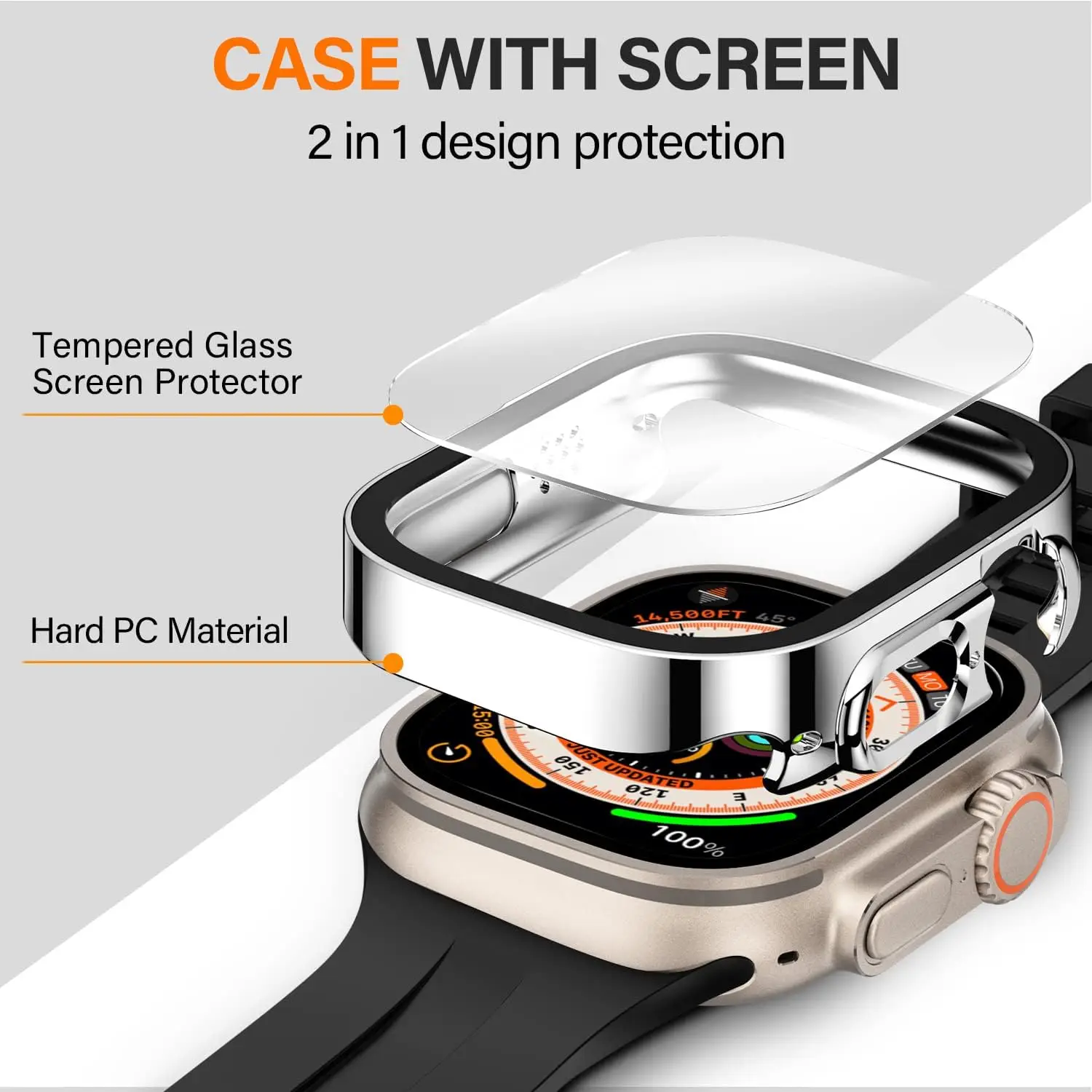 Tempered Glass+Cover for Apple Watch Case Ultra 2 49mm Straight Edge Screen Protector glass iWatch series 9 8 SE 7 40 44 41 45mm