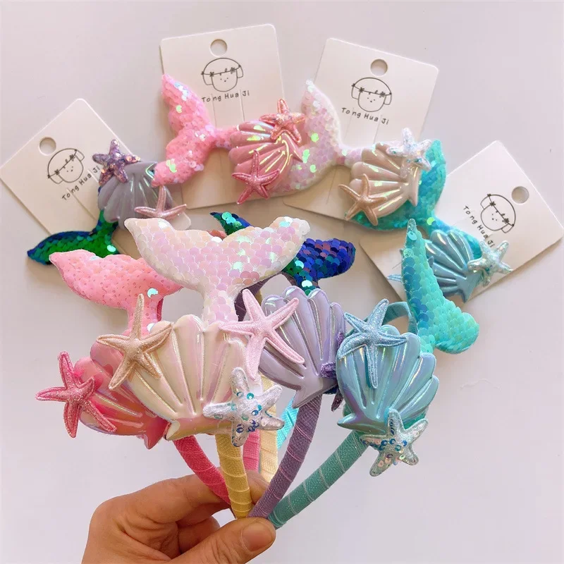 Baby Girls Sequins Headwear Mermaid Tail Hairbands Princess Hair Clips Kid Headdress Children Party Decorate Hairpin Accessories