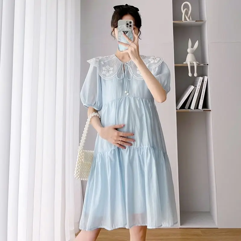 

Oversized Women's Clothing Sweet Young Style Patchwork Turn-down Collar Princess Dress Summer 2024 New Cute Loose Mini Dress