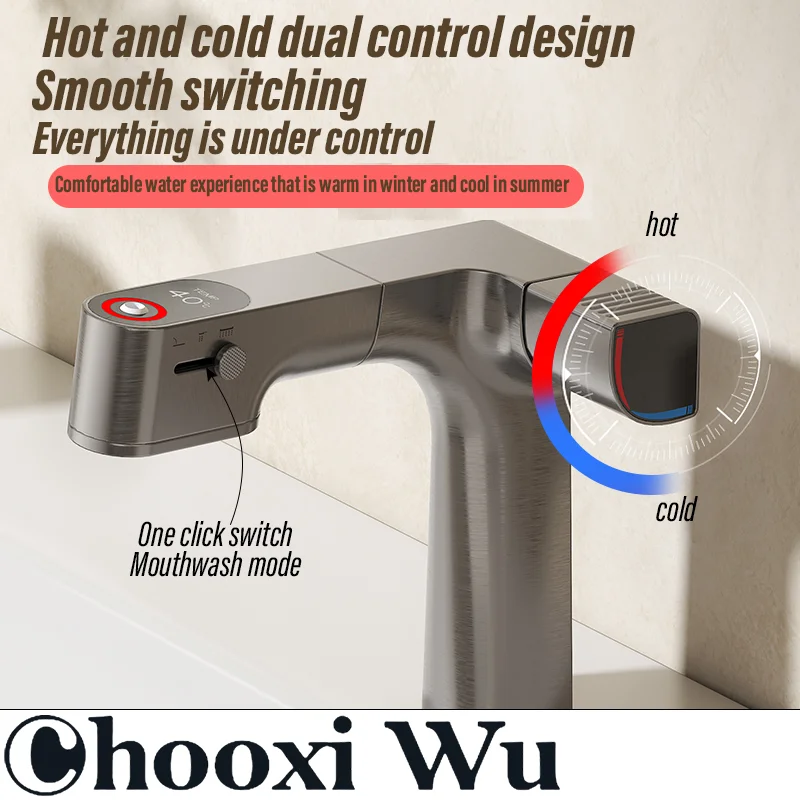 

CHOO XIU-Pull-out faucet, hot and cold water faucet, digital display faucet, rotating kitchen faucet