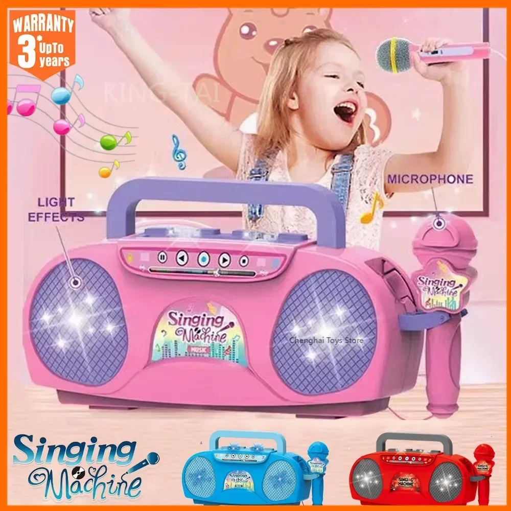 Kinder Microfoon Karaoke Machine Muziekinstrument Speelgoed Met Licht Indoor Reizen Educatief Speelgoed Cadeau Voor Meisje Jongen Kind