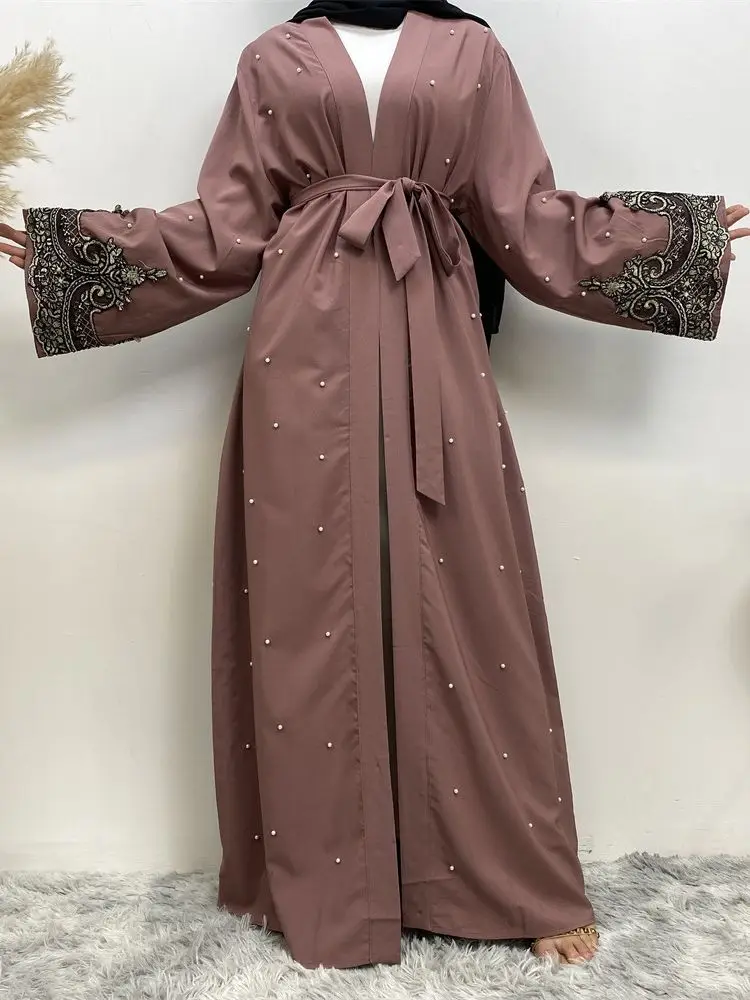 Fashion longer Diamond beading muslim robes syari abaya female full length cardigan lace embroidery islamic muslim abaya wq1844