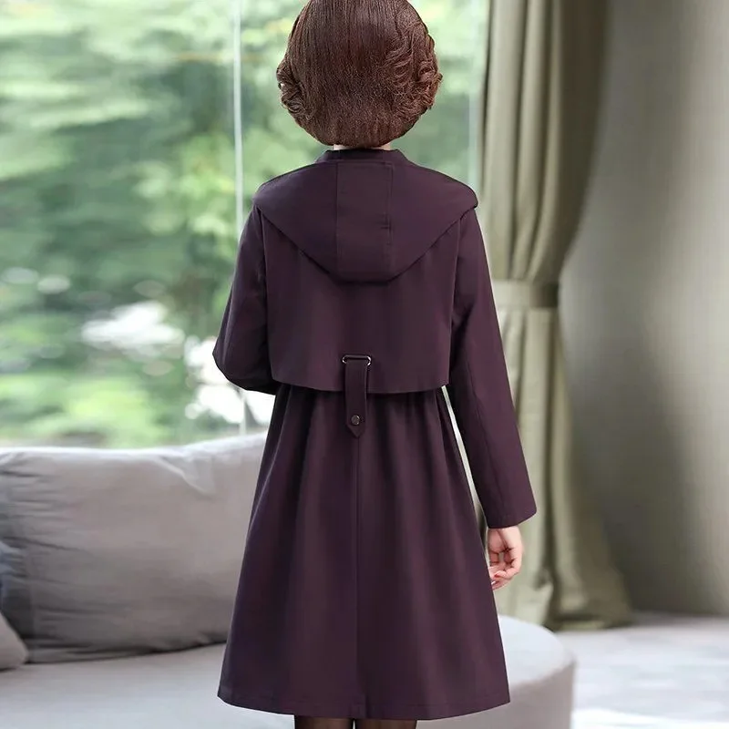 2023 neue Frühling Herbst Mantel elegante lila 5xl Wind jacke Damen mittellangen Mantel Mode Kapuze Oberbekleidung losen Trenchcoat