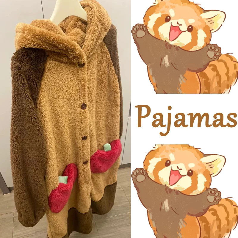 Super schattige wasbeer rode panda hoodie winter gewaad pyjama homewear lounge kleding warme pluizige badjas kerst nachtkleding dames