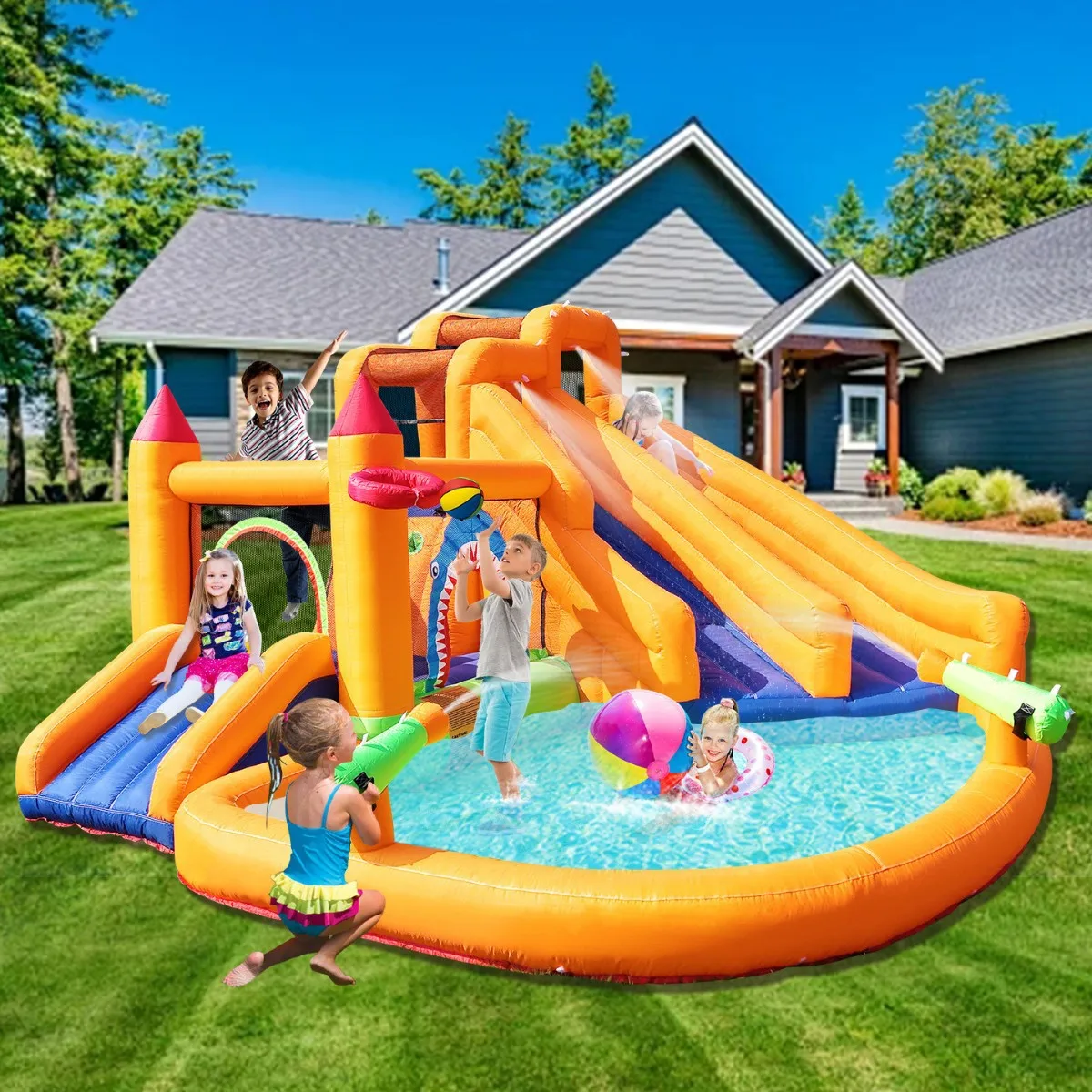 Inflatable Bounce House Water Slide Combo Double Lane Slip and Splash Jumping Castle for Kids bouncy castle for children