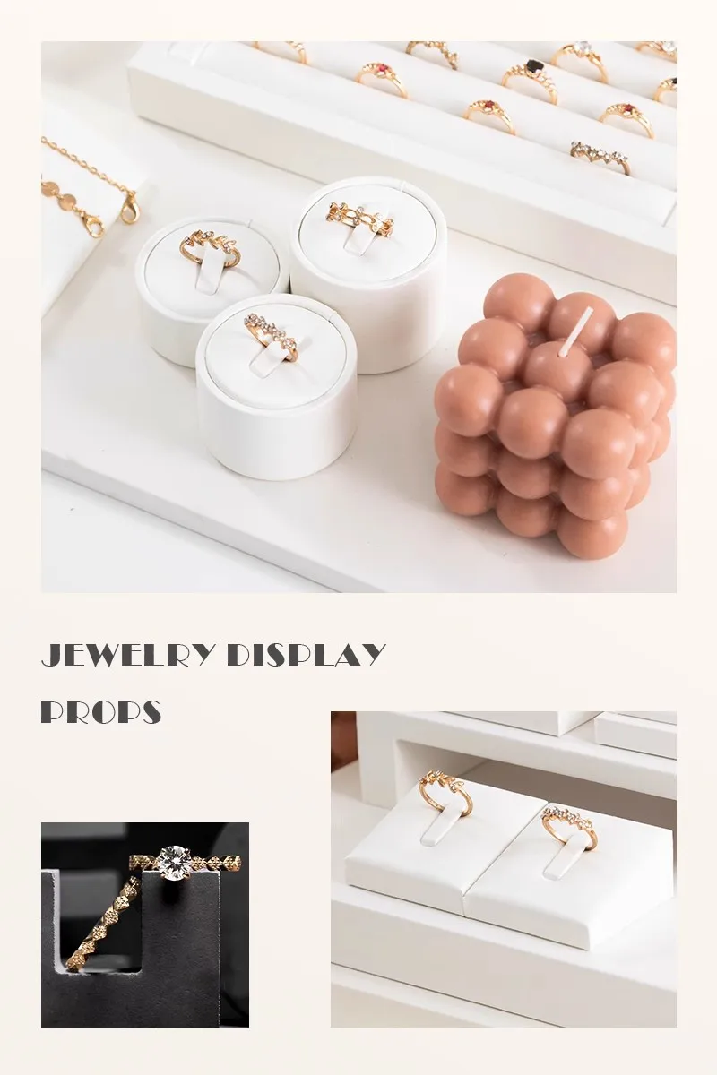 Window Jewelry Ring Holder Stand Show Counter Cabinet Display Tray Insert Jewellery Ring Storage White Leather Presentation Rack