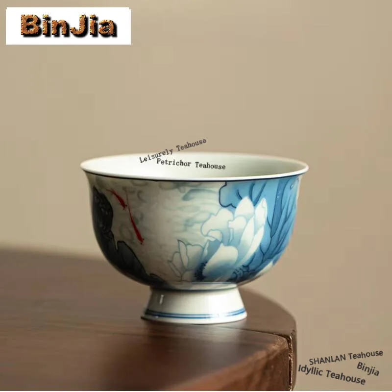 

Handmade Fish Play Teacup Antique Blue And White Tea Cup Tasting Master Cup Meditation Cup Chazhan Mug Kung Fu Teaset Supplies