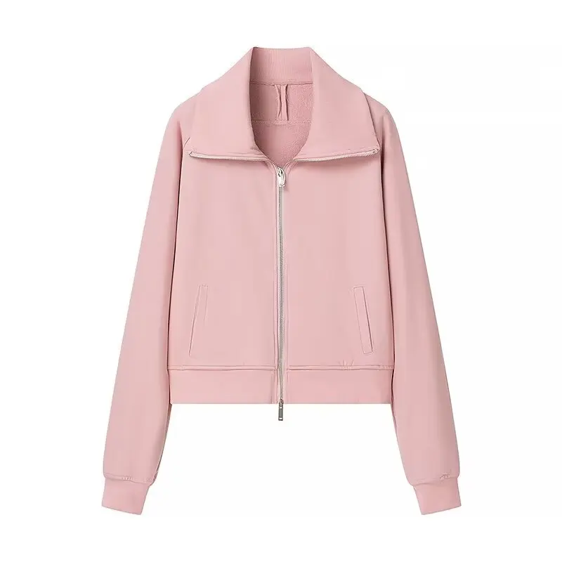 

Women's new fashion zipper decoration casual short lapel sweatshirt coat retro long sleeved pocket women's coat chic top Skazi