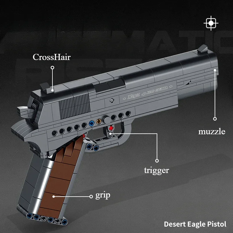 Militär Serie Baustein Desert Eagle M1911 AK47 Pistole Kann Schießen Modell DIY Montieren Ziegel Spielzeug Für Kinder Geburtstag Geschenk