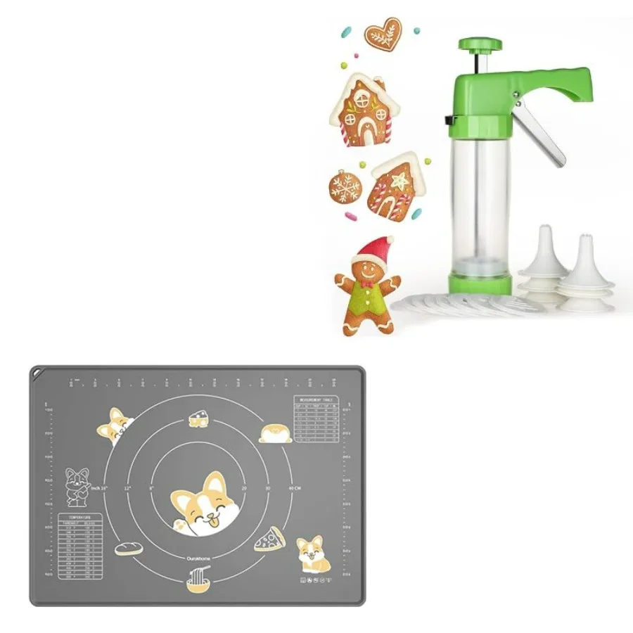 

Ourokhome Silicone Baking Mat Sheet and Pastry Dough Cutter BPA free Silicone Rolling Mat Cookie Press Gun Kit Clear Tube with