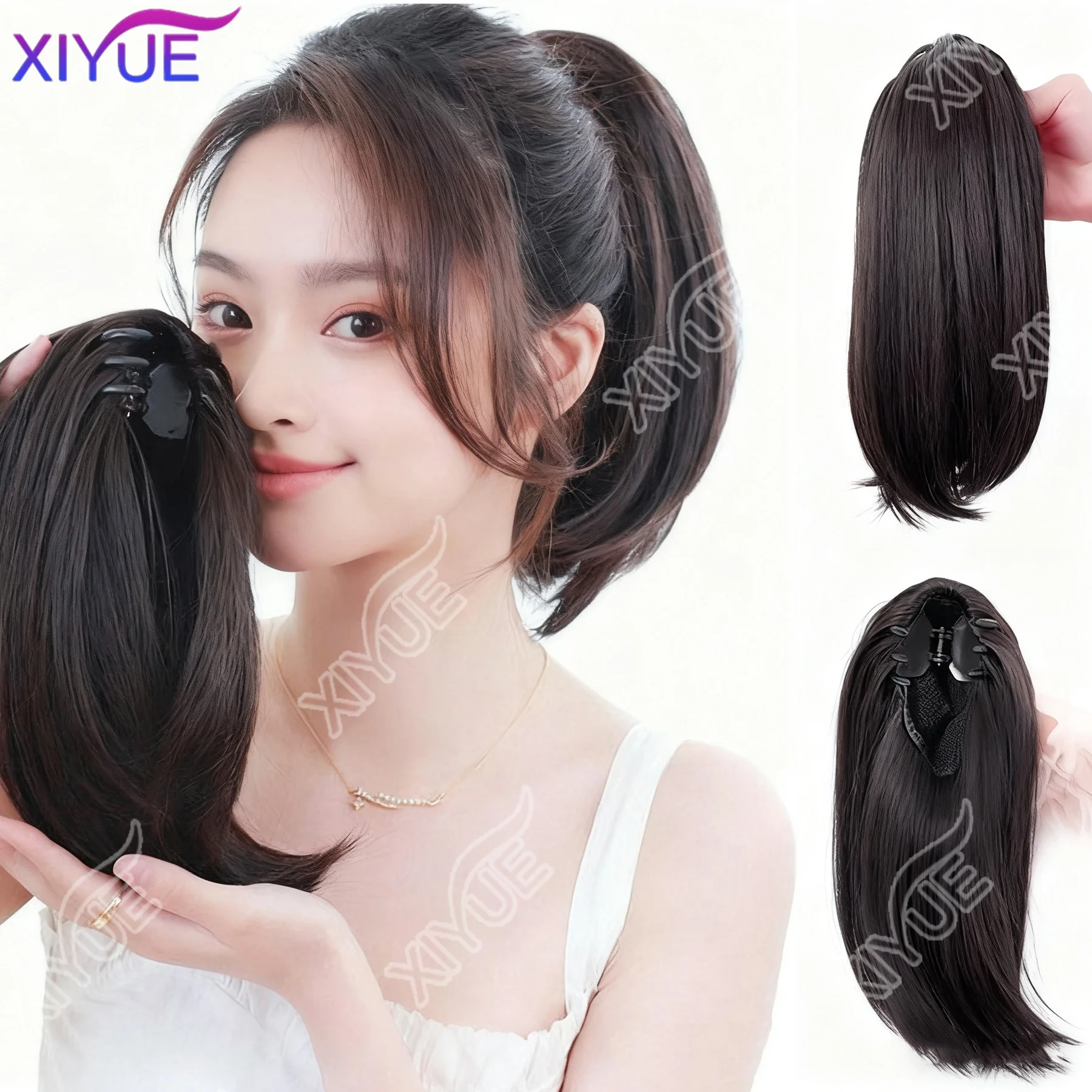 

XIYUE синтетические короткие прямые парики на клипсе для женщин, натуральные пушистые, слегка деформированные, искусственный хвост, наращивание волос