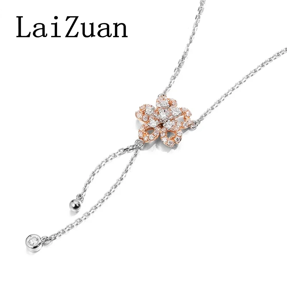 LaiZuan Solid 18k AU750 White & Rose Gold Sakura Diamond Necklace Pendant Real Diamonds Women Chain High Quality Trendy Jewelry