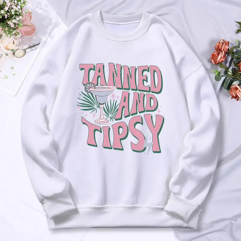 Tanned And Tipsy Pattern Print Hoodie Women Fashion Warm Hoody Hip Hop Fleece Loose Sweatshirt Autumn Casual Clothing Unisex