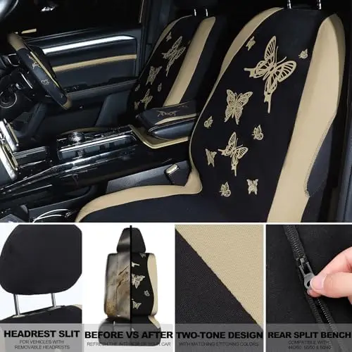 

BBTO 47-Piece Car Seat Set – Cream & Black SUV Accessories Pack