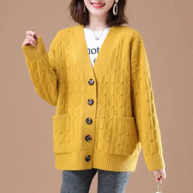 Women\'s Clothing Fashion Button Knitted Cardigan 2023 Autumn Winter New Commute All-match Long Sleeve Solid Color Sweaters Coat