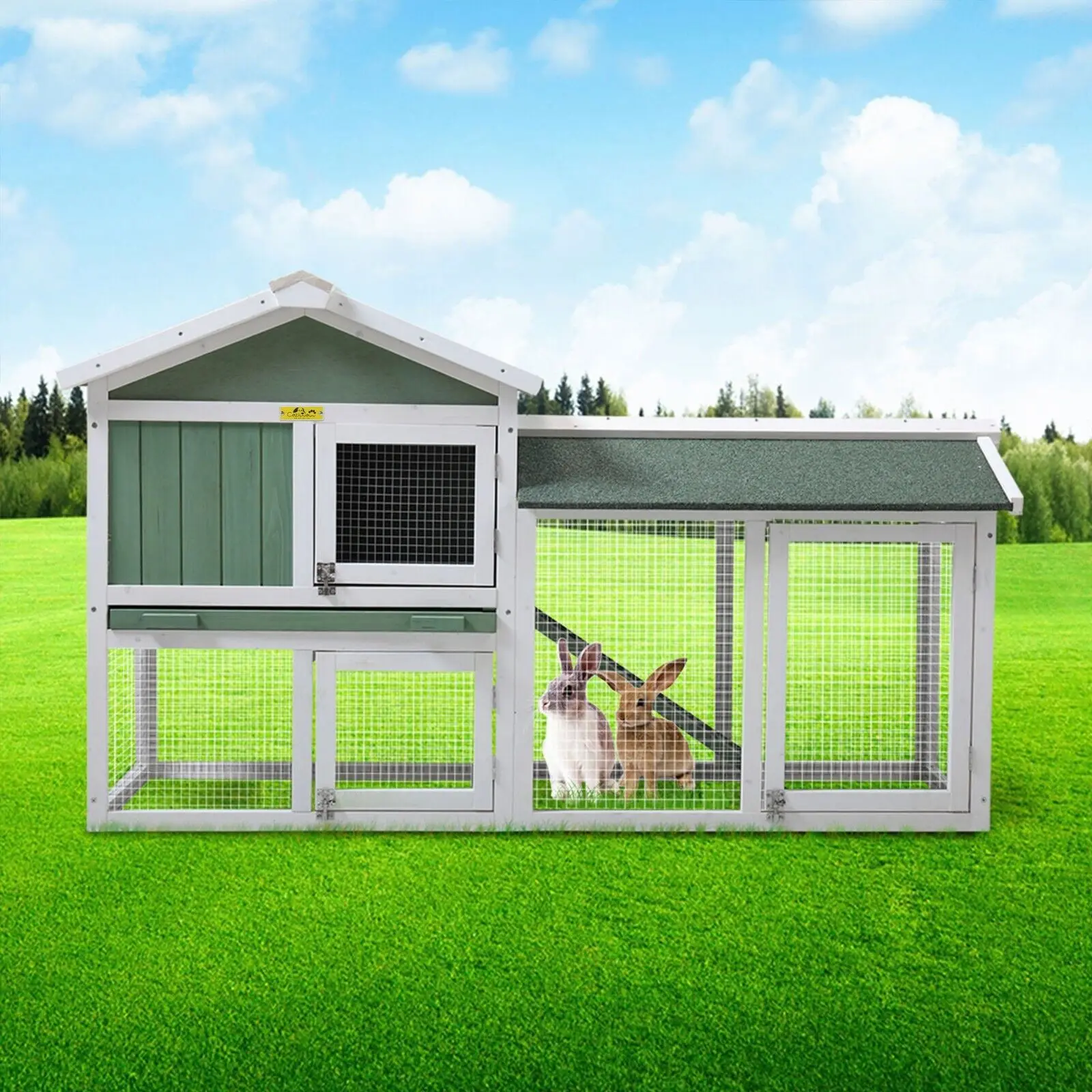 2-Tier Rabbit Hutch Indoor/Outdoor Weatherproof Wooden Bunny Run Cage