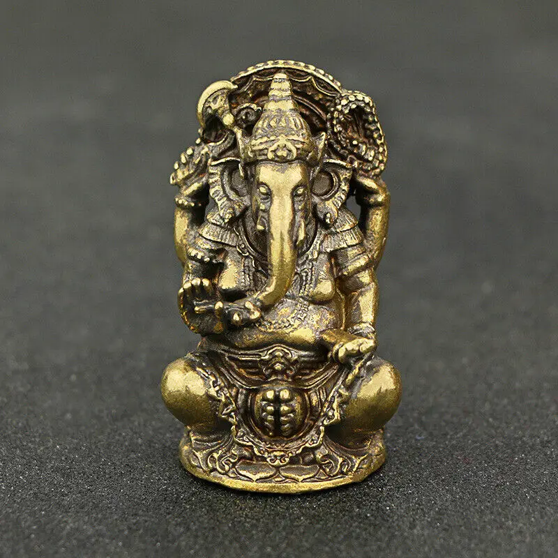 

2.1" Collect Curio China Brass Buddhism Elephant Nose WealthGod Figurines Statue