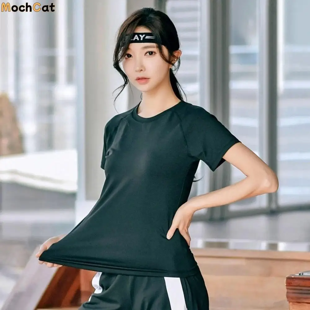 

Профессиональная женская спортивная футболка больших размеров, быстросохнущая черная свободная футболка для йоги, пуловер, майки для фитнеса, укороченный топ, спортивный