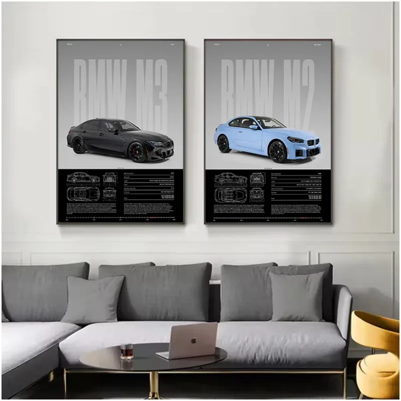 الموضة الشهيرة الفاخرة سيارة المنافسة M4 M3 السوبر الشمال المشارك حائط لوح رسم الفن صور المنزل النوم ديكور غرفة نوم #3