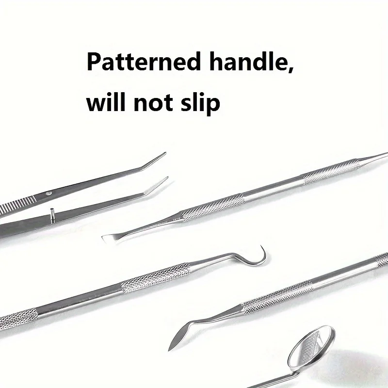 6-Piece Tooth Tools Set, Stainless Steel Oral Hygiene Kit With Mouth Mirror, Non-Slip Patterned Handle Teeth Cleaning Kit